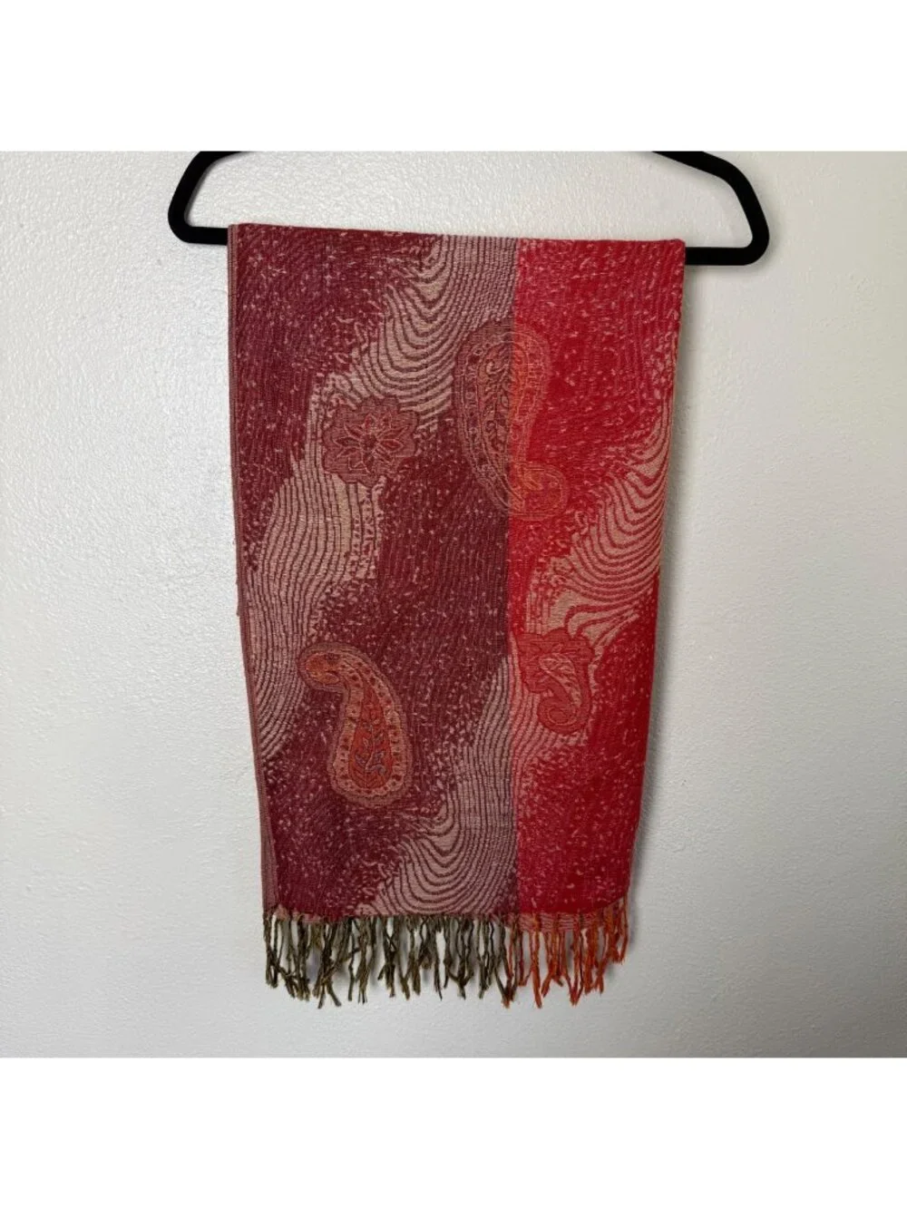 Paisley Red & Maroon 100% Pashmina Scarf With Fringe 72
